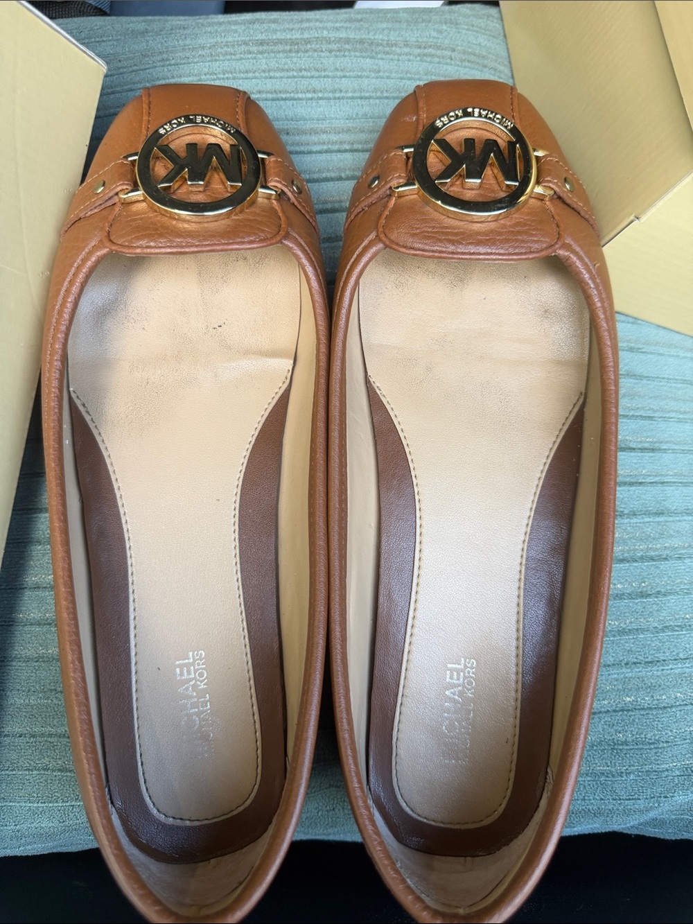 Michael Kors Cognac Leather Logo Ballet Flats